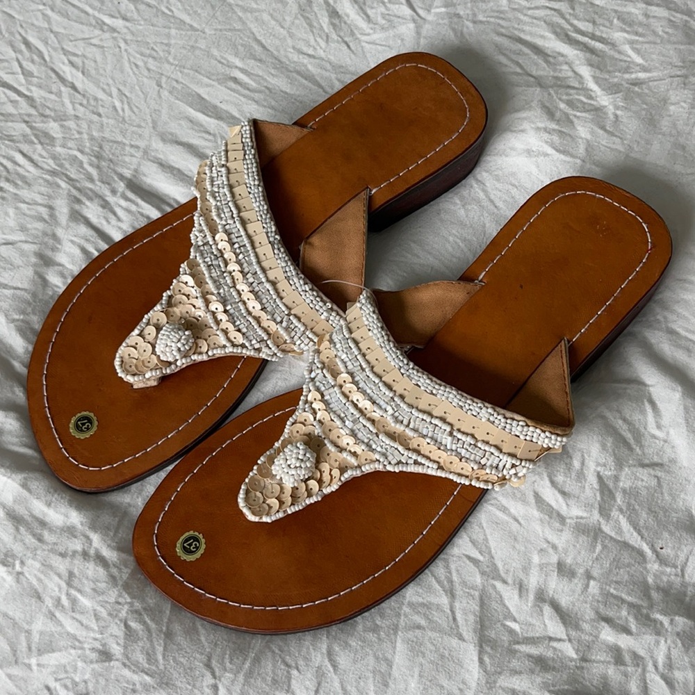 White and Cream Flat Summer Sandals